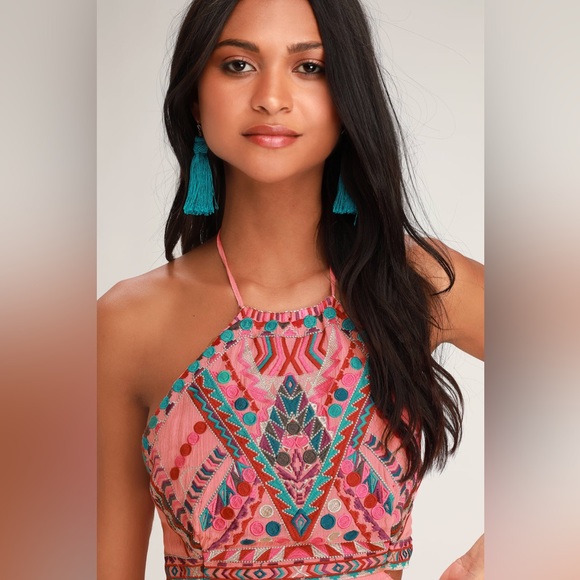 Little Beach Coral Pink Embroidered Maxi Dress - Picture 2 of 7